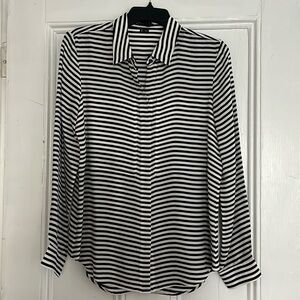 Theory Striped 100% Silk Button-Front Boyfriend Shirt